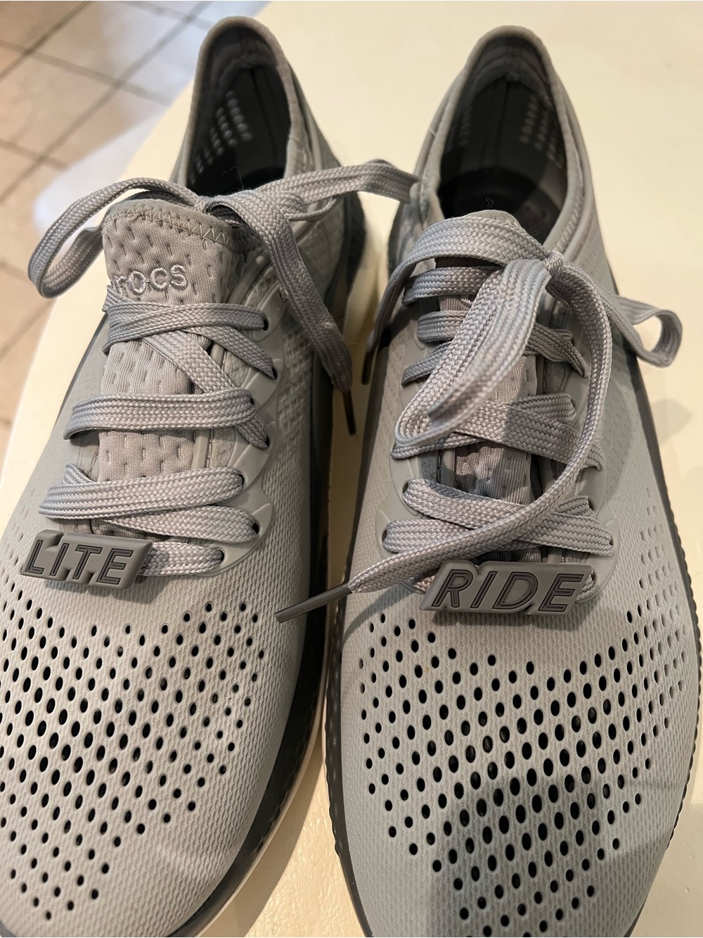CROCS LiteRide Lace-Up Athletic Sneakers in Light Gray